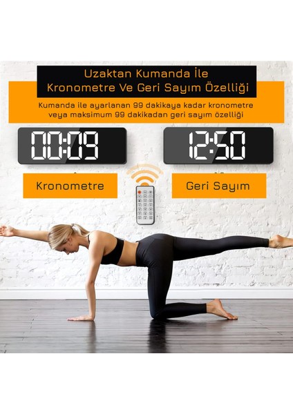 Kumandalı Büyük Hd LED Ekranlı Termometreli Tarih ve Alarmlı Dijital Masa Duvar Saati Turuncu indirimleri