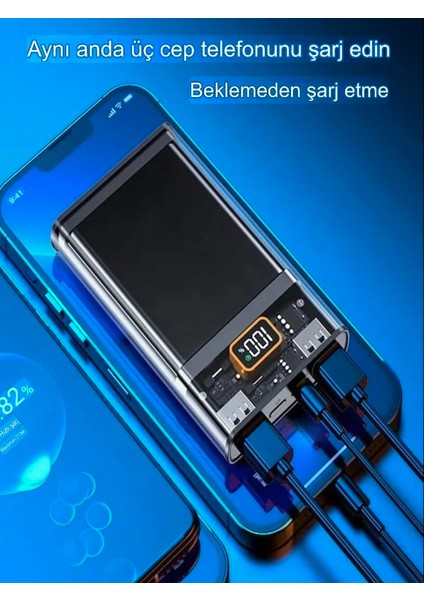 LCD 22.5W Type-C & Lightning Kablolu Hızlı iPhone Şarj Aleti - 10,000mAh Taşınabilir Powerbank
