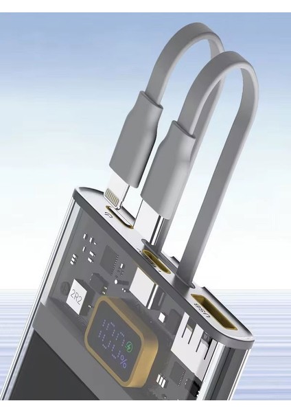 LCD 22.5W Type-C & Lightning Kablolu Hızlı iPhone Şarj Aleti - 10,000mAh Taşınabilir Powerbank