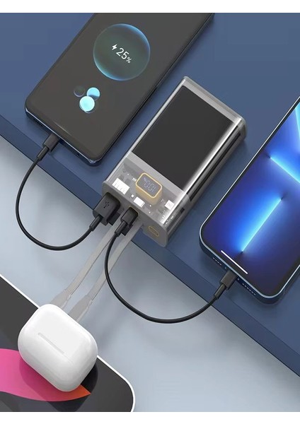 LCD 22.5W Type-C & Lightning Kablolu Hızlı iPhone Şarj Aleti - 10,000mAh Taşınabilir Powerbank