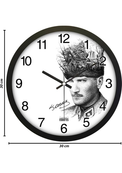 30 cm Gerçek Cam Sessiz Mekanizma Atatürk Duvar Saati modelleri