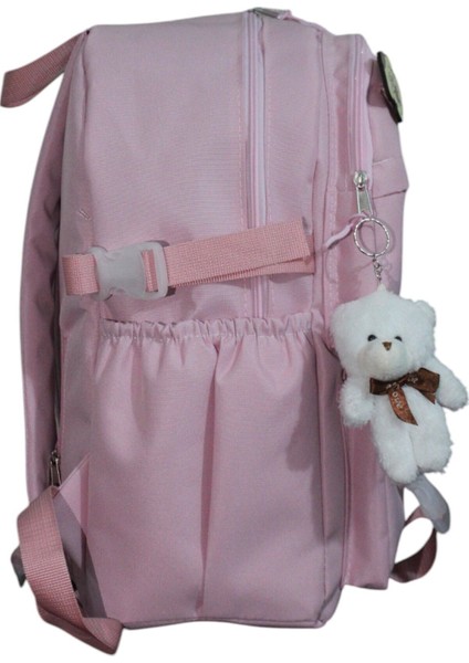 Kore Tarzı Aksesuarlı ve Ayıcıklı Okul Çantası Kız Çocuk ve Erkek Çocuk Sırt Çantası Pembe fiyatları