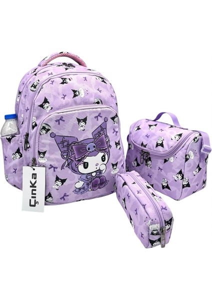 Ortopedik Sırt Destekli Lila Renk Folyo Beslenmelikli ve Kalemlikli Sırt Ilkokul Çantası / 555