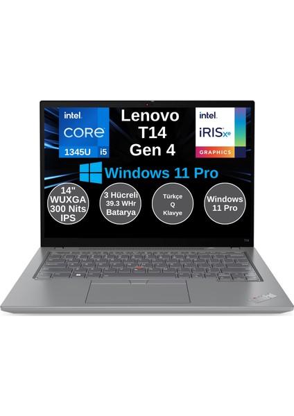 Thinkpad T14 G4 Intel Core I5 1345U 32GB 512GB SSD 14" Wuxga Windows 11 Pro Taşınabilir Bilgisayar 21HDS1RKTX O5
