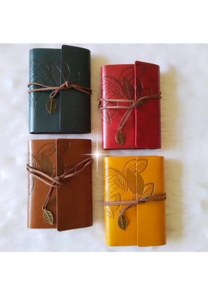 Özel Seri 4 Adet Deri Ciltli Vintage Defter Günlük, Hatıra, Ajanda, Gezi Notları Premium Hediye Seti