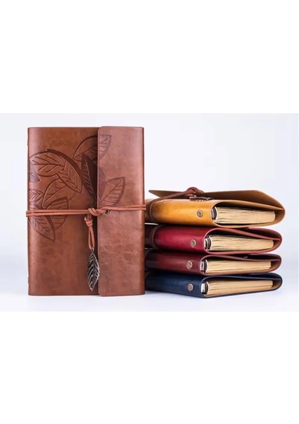 Özel Seri 4 Adet Deri Ciltli Vintage Defter Günlük, Hatıra, Ajanda, Gezi Notları Premium Hediye Seti indirimleri