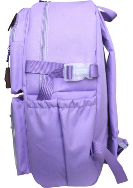 Kore Tarzı Aksesuarlı ve Ayıcıklı Okul Çantası Kız Çocuk ve Erkek Çocuk Sırt Çantası Lila indirimleri