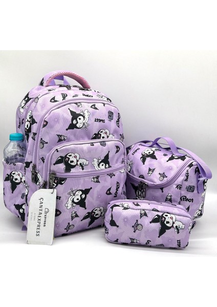 Karakter Desenli Kalemlik Beslenme Kız Çocuğu Ilkokul Çantası Takım Ilk Okul Çantası Lila