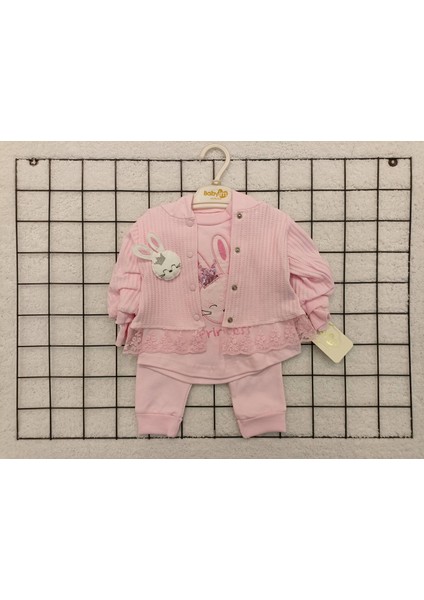 Mulyoso Butiq Tavşanlı Pembe Kapşonlu 3'lü Kız Bebek Takım, Hediyelik Bebek/çocuk Kıyafetleri fırsatları