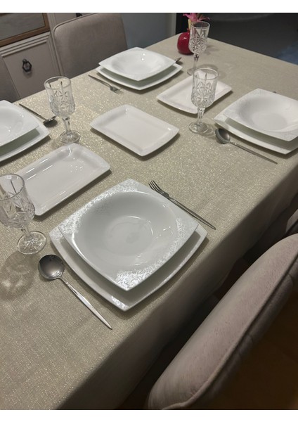 Piko Sarma Detaylı Polyester Keten Dertsiz Simli Masa Örtüsü indirimleri