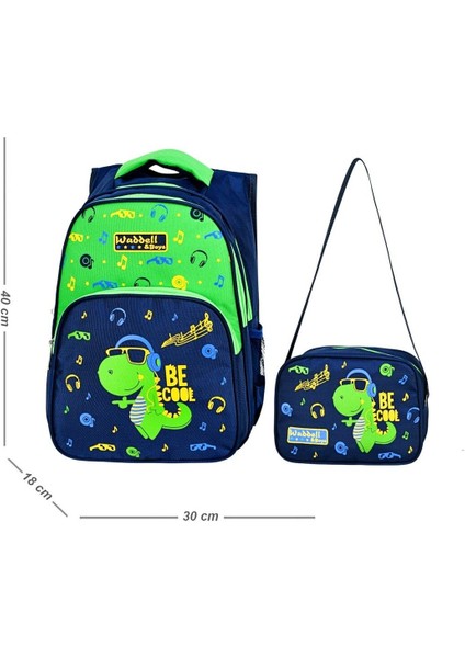 Waddell 3 Bölmeli Ilkokul Çantası ve Beslenme Çantası Dinazor Lacivert-Yeşil 3006 fiyatları