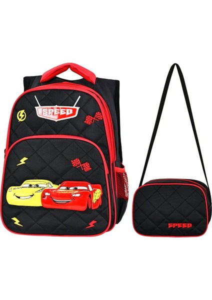 Waddell 3 Bölmeli Ilkokul Çantası ve Beslenme Çantası Arabalar Siyah (2018-3)