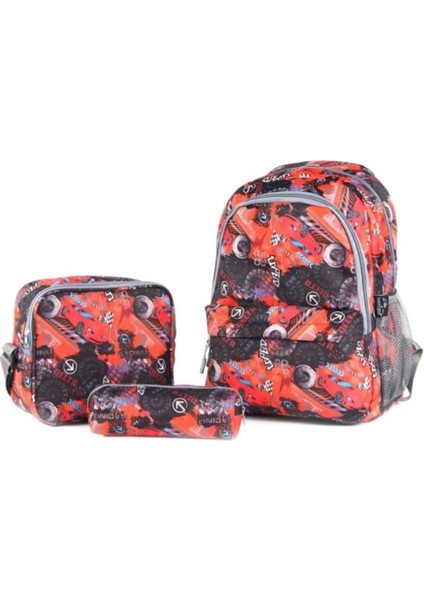 Araba Desenli Erkek Çocuk Üçlü Ilkokul Çantası