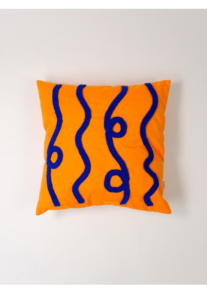 Electric Flow - Soyut Desen - Punch Kırlent Kılıfı - Turuncu/Saks