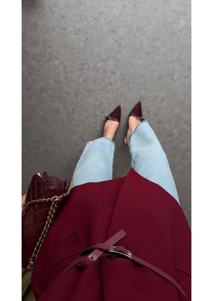Astarlı Oversize Bordo Yelek