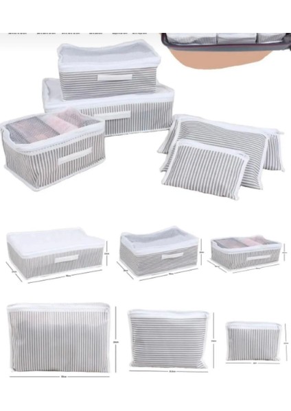 Çizgili Bavul Organizer Valiz Düzenleyici 6 Parça Çamaşır Düzenleyici Organizer Hurç