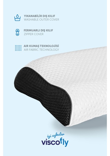 Visco Boyun Destekli Çift Yönlü Yastık - 54 cm * 40 cm * 12 cm * 10 cm