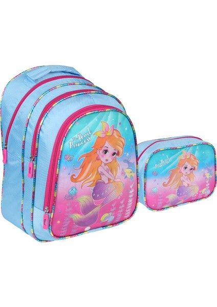 Mavi Princess Desenli Ilkokul Çantası Beslenme Çantalı 1311-6