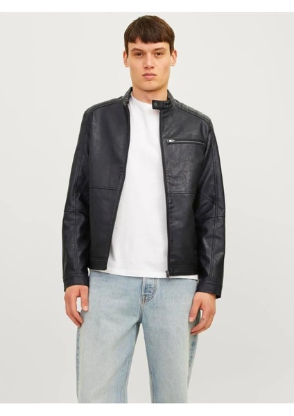 Jjedylan Clean Pu Biker Erkek Mevsimlik Mont Siyah 12261196 V4