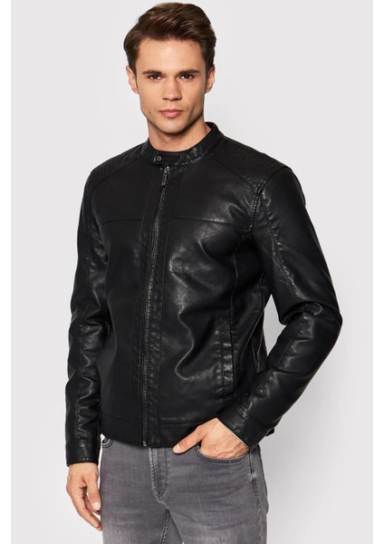 Jjerocky Trendy Erkek Pu Deri Biker Mont Siyah 12147218 V7