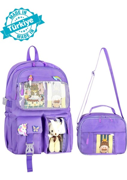 Kawaii Kore Tarzı Aksesuarlı Ilkokul Sırt Çantası Kız ve Termoslu Beslenme Çantası Set fiyatları