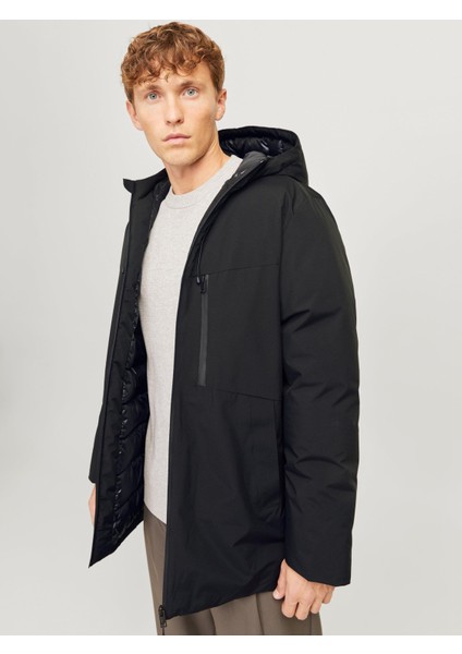 Jjpayne Kapşonlu Erkek Parka Mont Ceket Siyah 12256884 V3