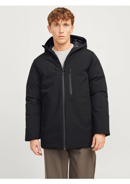 Jjpayne Kapşonlu Erkek Parka Mont Ceket Siyah 12256884 V3