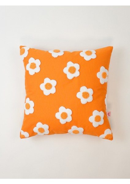PAPATYA - Çiçek Desenli Punch Kırlent Kılıfı - Turuncu