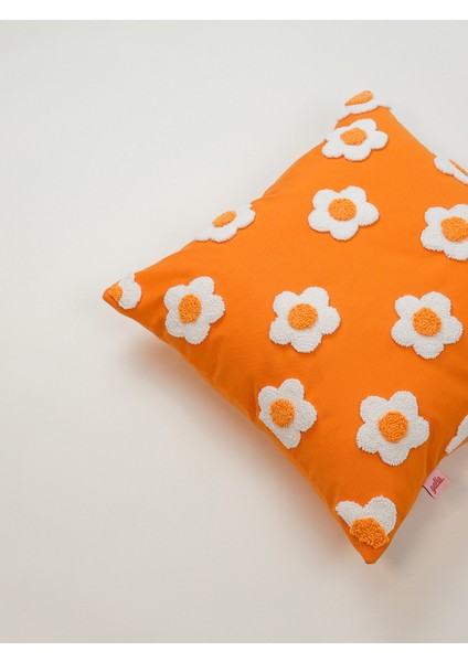 PAPATYA - Çiçek Desenli Punch Kırlent Kılıfı - Turuncu fiyatları