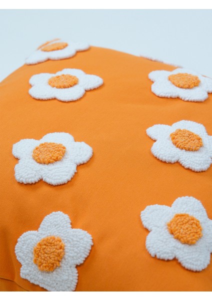 PAPATYA - Çiçek Desenli Punch Kırlent Kılıfı - Turuncu fırsatları