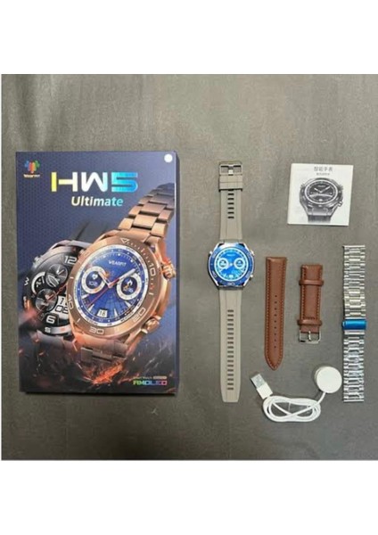 Hw5 Ultimate Süper Amoled 1.52 Inc 3 Kordon Deri Silikon Metal Nabız Ölçer Sayısız Özellik