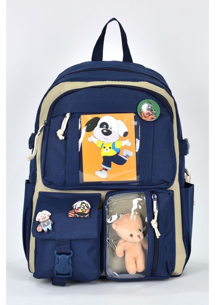 Ortopedik Lüks Kumaş Unisex Çok Gözlü Çocuk Ilkokul Kore Model Sırt Çantası 1480