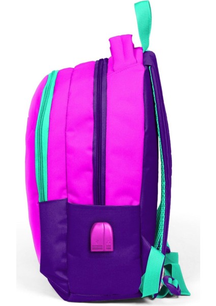 Pembe Mor Kız Çocuk USB Çıkışlı Ilkokul ve Ortaokul Sırt Çantası modelleri