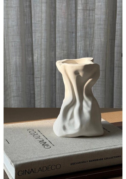 Dağınık Şekilli Dekoratif Beton Vazo | Beyaz