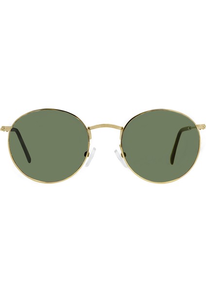 Retro Yuvarlak Unisex Güneş Gözlüğü Altın Çerçeve Yeşil Polarize Cam