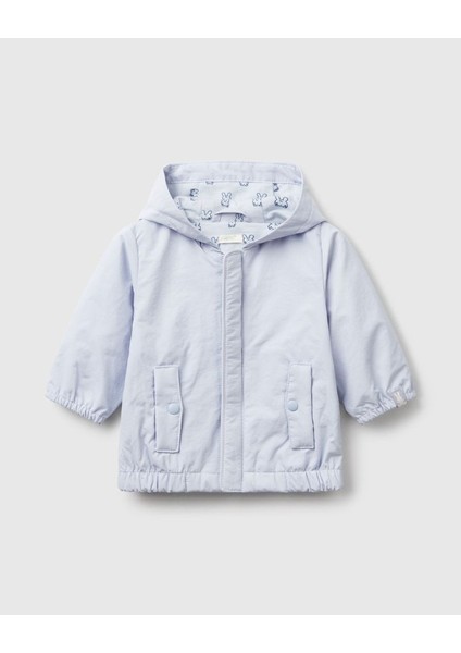 Erkek Çocuk Mavi Fermuarlı ve Kapüşonlu Yağmurluk
