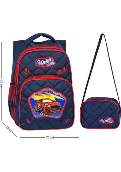 Lacivert Emboss Araba Desenli Ortapedik Ilk Okul Çantası, Beslenme Çantalı fiyatları