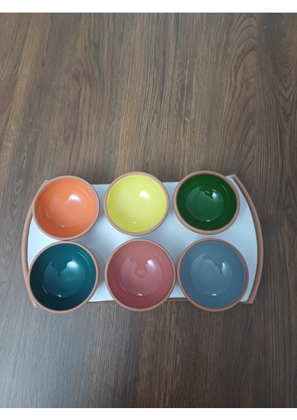 Store Toprak Dikdörtgen Beyaz Kahvaltılık Sunumluk Servis Tabağı+ 6'lı Renkli Sırlı Kase fiyatları