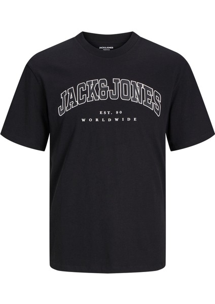 JJECALEB VARSITY 0 Yaka Black Erkek Tişört 12257579 fiyatları