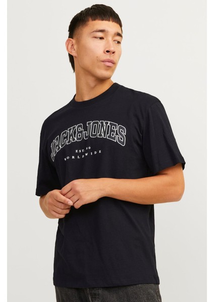 JJECALEB VARSITY 0 Yaka Black Erkek Tişört 12257579 modelleri