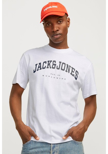 JJECALEB VARSITY 0 Yaka White Erkek Tişört 12257579