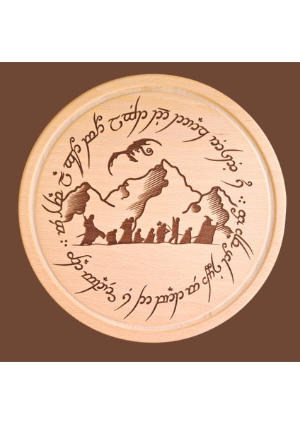 Yüzük Kardeşliği Desenli Ahşap Sunum Tabağı-Tepsisi