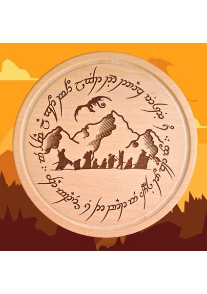 Yüzük Kardeşliği Desenli Ahşap Sunum Tabağı-Tepsisi