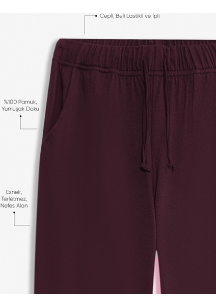 %100 Pamuk 2'li Premium Kumaş Pijama Altı Beli Regular Fit Lastikli Ipli Cepli Terletmez Esnek Bordo-Haki Erkek Rahat Kesim Eşofman Paket