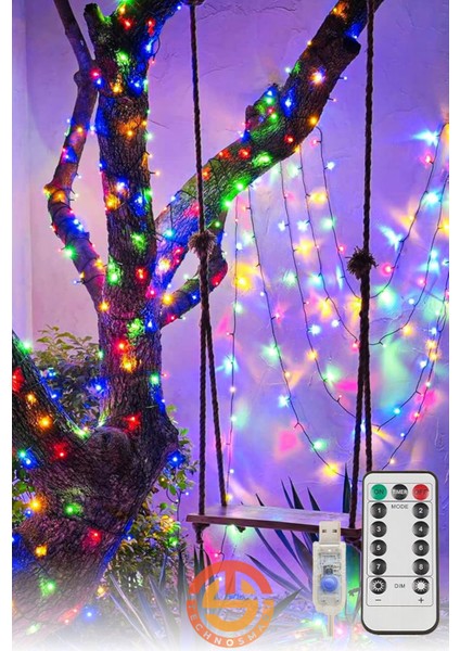 200 Ledli Usbli Kumandalı 8 Modlu Şerit LED Işık Parti Süsleme Organizasyon RGB Işık