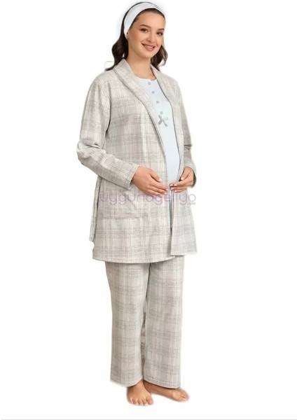 Ba-Ha 4425 Bayan Lohusa Kışlık 3'lü Pijama Takımı