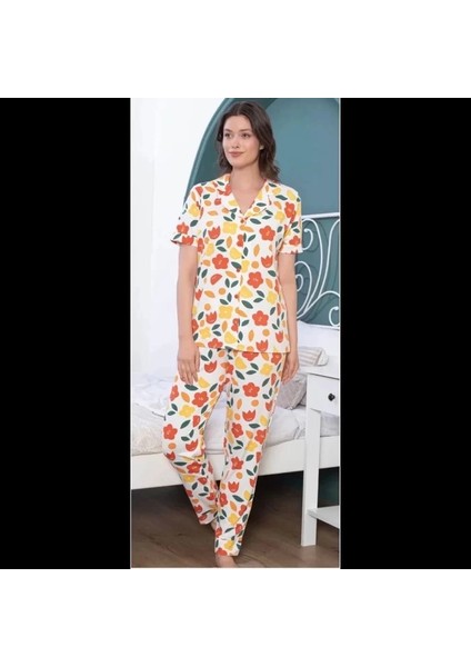 Freshness 109 Çiçekli Patlı Kısa Kol Pijama Takımı