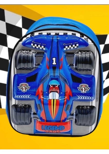 Erkek Çocuk Formula Yarış Araba Baskılı Anaokulu Kreş Okul Çantası Sırt Çantası