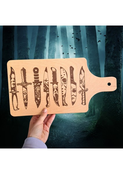 Horror Movie Desenli Ahşap Kesme Tahtası