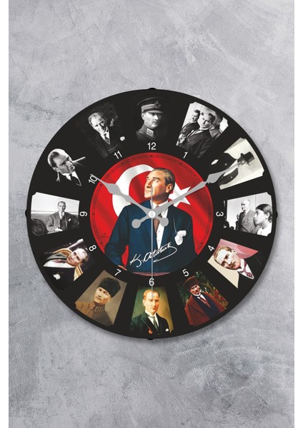 36 cm Gerçek Bombe Cam Akar Saniye Sessiz Mekanizma Dekoratif Atatürk Duvar Saati